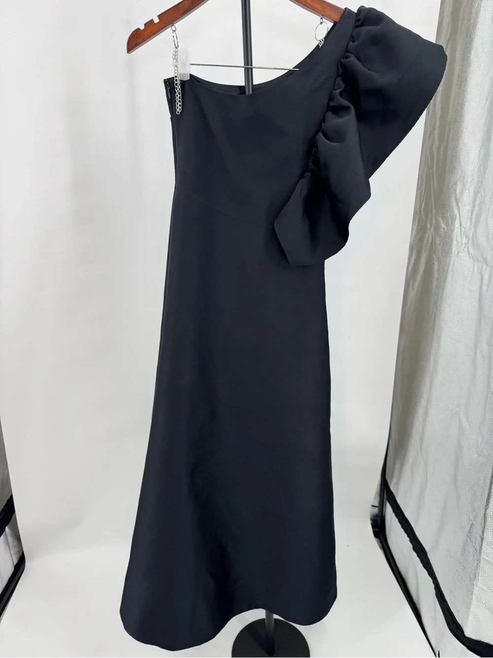 Dea Kubidal Black One Shoulder Bow Evening Gown Maxi Dress size S